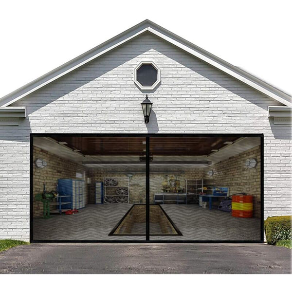 8Ftx7ft Magnetic Garage Door Screen For 1 Car Doors Reinforced Fiberglass Hands Freeimagnetic Garden Privacy Screens