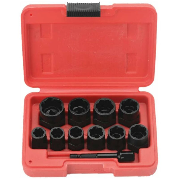 11 Pcs 9.5Mm Impact Bolt Extractor Tool Set With Toolbox Sockets & Socket Sets