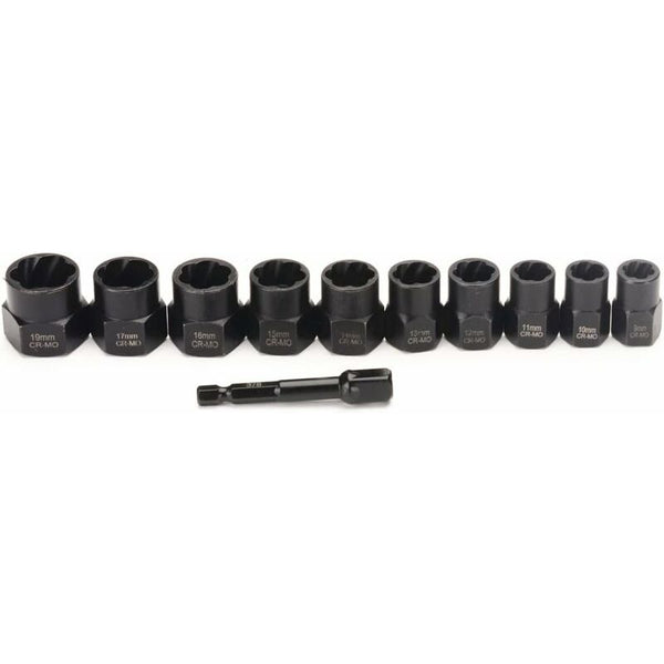 11 Pcs 9.5Mm Impact Bolt Extractor Tool Set With Toolbox Sockets & Socket Sets