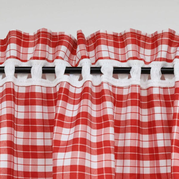 2Pcs Set Perforated Opaque Curtains With Tiebacks Plaid Pattern Window Decoration For Bedroom Indoor Red And White 120 X 80Cm Curtains & Drapes