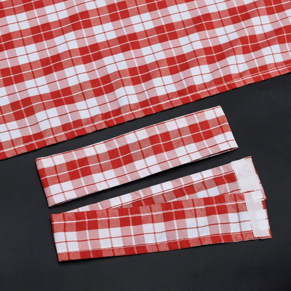 2Pcs Set Perforated Opaque Curtains With Tiebacks Plaid Pattern Window Decoration For Bedroom Indoor Red And White 120 X 80Cm Curtains & Drapes