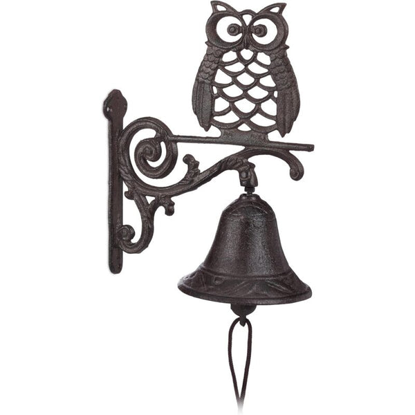 Cast Iron Owl Bell Antique Rustic Wall Mounted Doorbell Cord Waterproof Decorative Garden Dark Brown Smart Doorbells