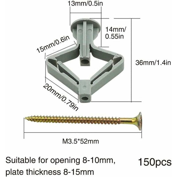 150 Pieces Plasterboard Anchors With Screws Wall Fixings Hollow Screws & Bolts
