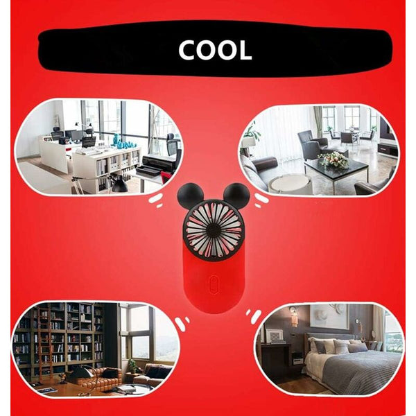 Cute Mini Personal Fan 3 Adjustable Speeds Portable Stand For Indoor Outdoor Activities Pack Mouse (Red Portable Fans