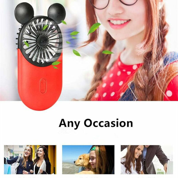 Cute Mini Personal Fan 3 Adjustable Speeds Portable Stand For Indoor Outdoor Activities Pack Mouse (Red Portable Fans