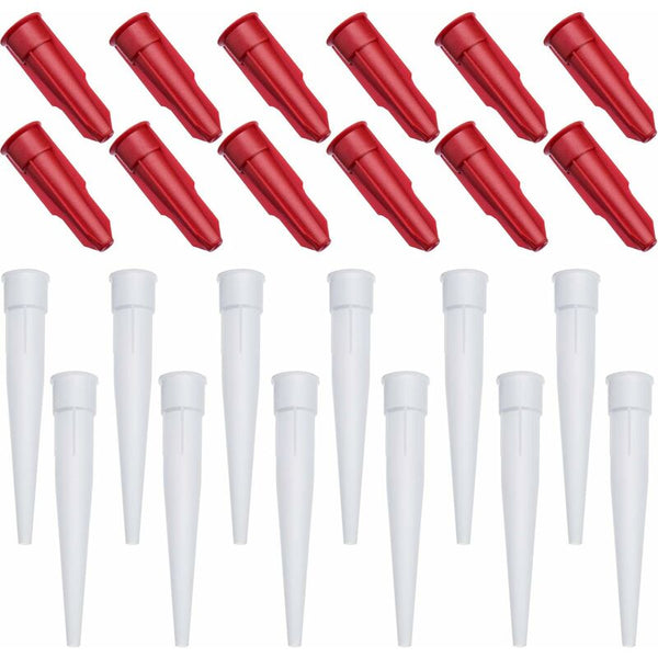 24 Pack Caulk Nozzle Caps Includes 12 White Nozzles And Red Plastic Glue Guns