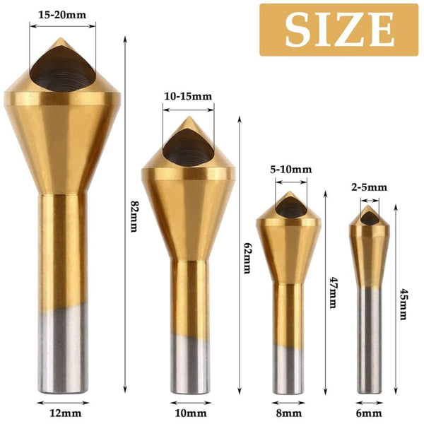 4 Pcs Deburring Countersink Bit 90Ahss Titanium Coated Drill Metal Chamfering Screw Tool Suitable For Screws & Bolts