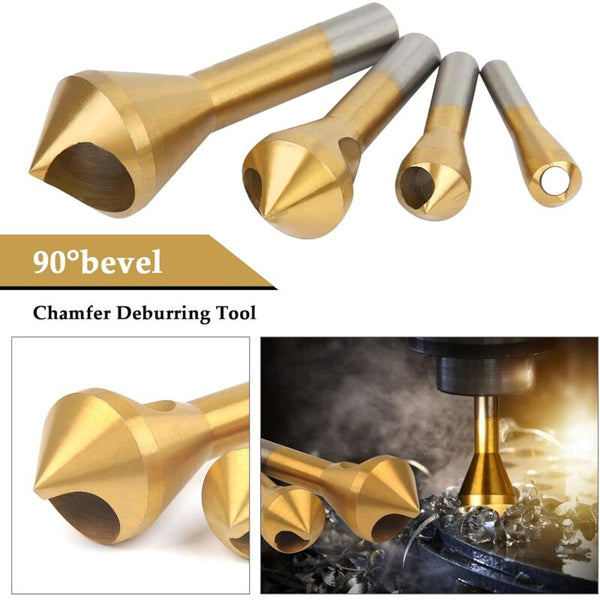 4 Pcs Deburring Countersink Bit 90Ahss Titanium Coated Drill Metal Chamfering Screw Tool Suitable For Screws & Bolts