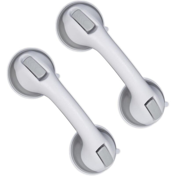 Suction Cup Handle 2 Pcs Set Shower & Bath Grab Bar 25 Kg For Elderly Wall In White/Grey Shower Head Holders