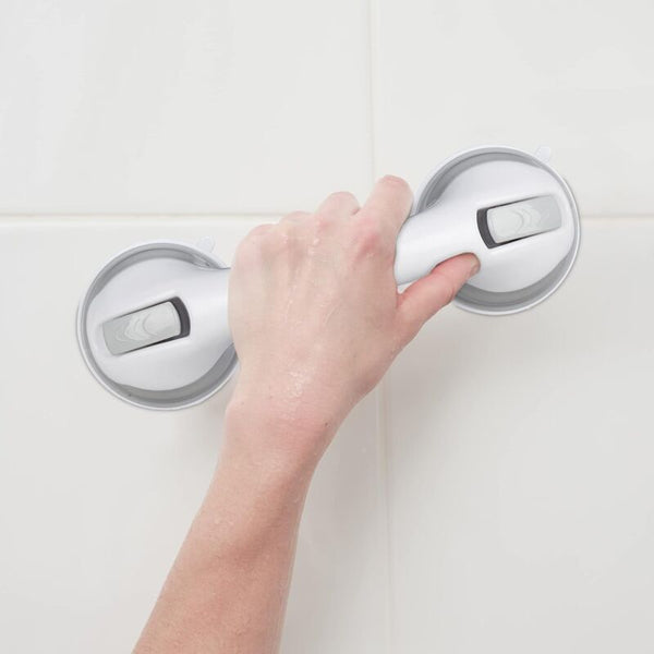 Suction Cup Handle 2 Pcs Set Shower & Bath Grab Bar 25 Kg For Elderly Wall In White/Grey Shower Head Holders