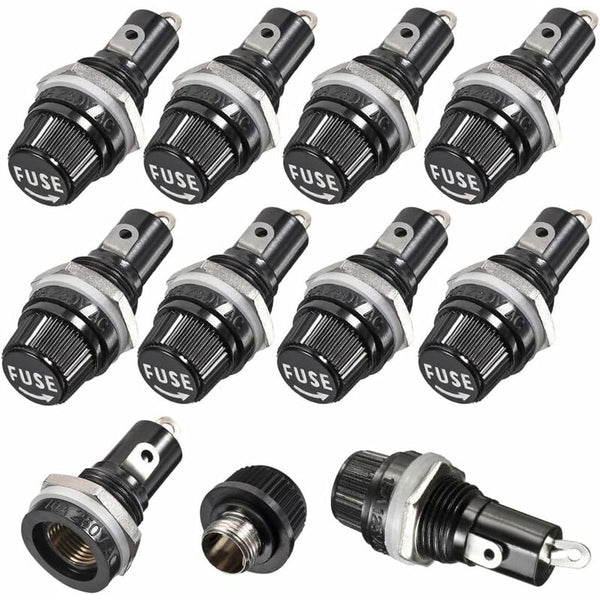 10 Pcs 5 X 20Mm Fuse Holder Ac 10A 250V Black Screw Cap Panel Mount Electrical Boxes & Enclosures
