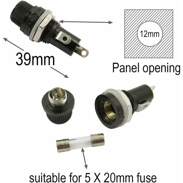 10 Pcs 5 X 20Mm Fuse Holder Ac 10A 250V Black Screw Cap Panel Mount Electrical Boxes & Enclosures