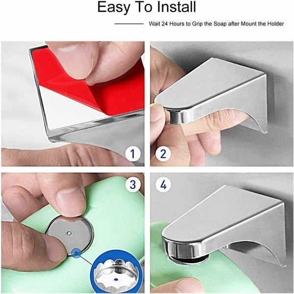 2 Pack Plastic Soap Dish Holder With 3M Magnetic Wall Hanging Easy To Use For Bathroom Kitchen Soap Dishes & Dispensers