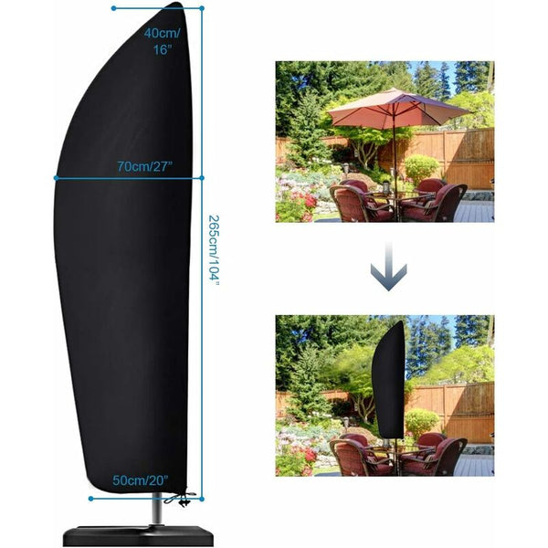 210D Oxford Fabric Parasol Cover Water Resistant Windproof Uv Tear Extra Large With Zipper Black Umbrella Accessories