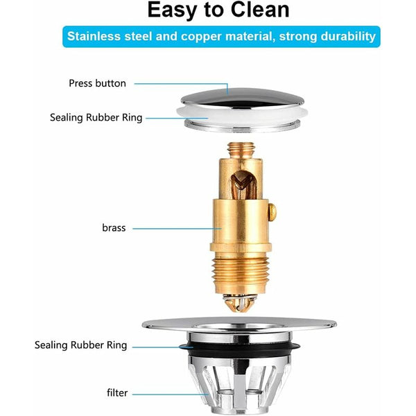2 In 1 Sink Strainer And Stopper Bounce Core Stainless Steel 33.5 36Mm Drain Stoppers & Strainers