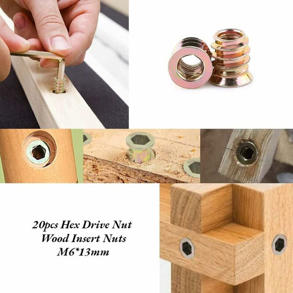 Pack Of 20 Pcs M6/M8/M10 Zinc Alloy Threaded Hex Nut Insert Nuts Assortment (M613mm) Screwdrivers & Nutdrivers