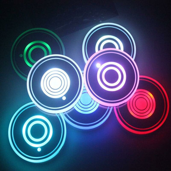 2 Pack Led Cup Holder Car With 7 Colours Glow Pad Usb Charging Mat For Accessories Coasters