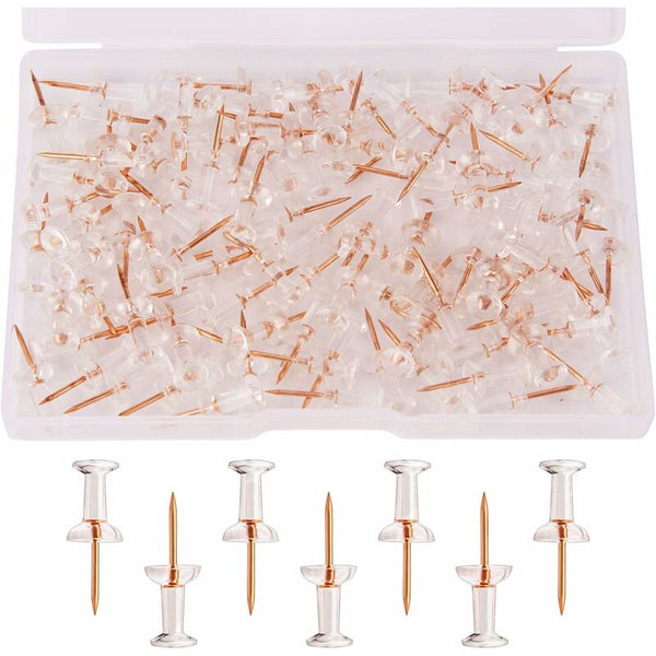 100Pcs Rose Gold Push Pins Clear Plastic Head Cork Board Wall Screws & Bolts