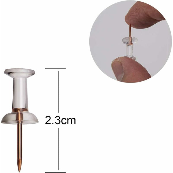 100Pcs Rose Gold Push Pins Clear Plastic Head Cork Board Wall Screws & Bolts