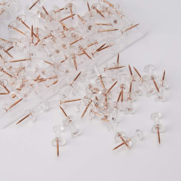 100Pcs Rose Gold Push Pins Clear Plastic Head Cork Board Wall Screws & Bolts