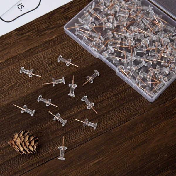 100Pcs Rose Gold Push Pins Clear Plastic Head Cork Board Wall Screws & Bolts