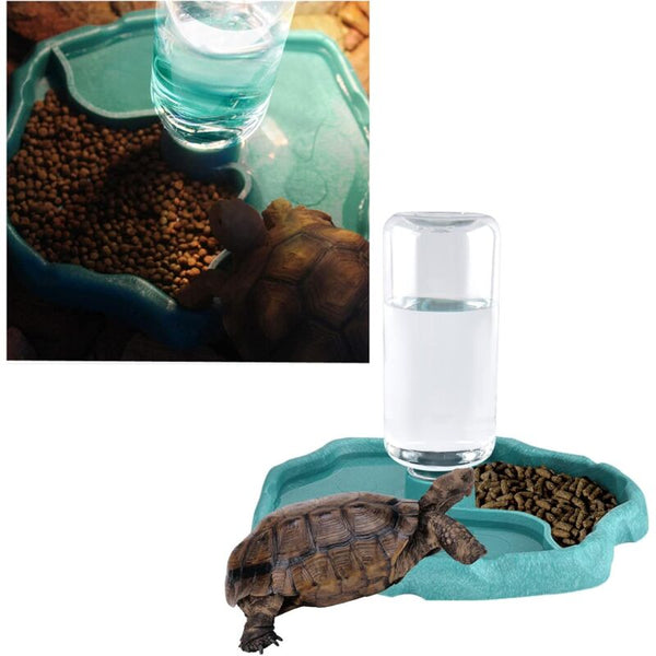 Reptile Water Dispenser 2 In 1 Anti Overflow Food Bowl Plastic For Tortoise Gecko Blue Reptiles