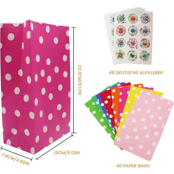 40 Pcs Color Kraft Paper With 48 Round Stickers Gift Bags