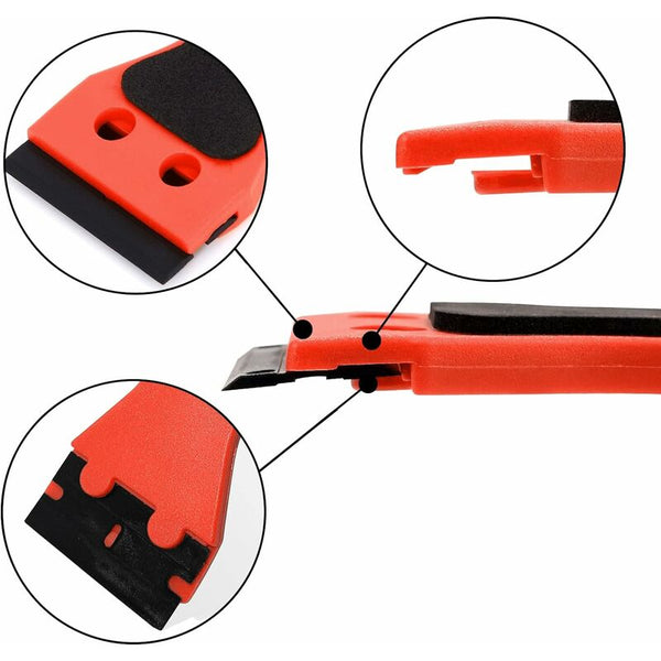 2 Plastic Scrapers With 100 Blades Long Handle For Labels Glue Paint Squeegees & Window Cleaning