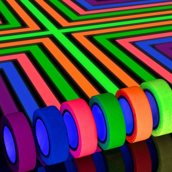 Neon Gaffer Tape 6 Colors Uv Blacklight Glow In The Dark Fluorescent For Party (0.6 Inch X 16.5 Feet) Adhesive Tapes