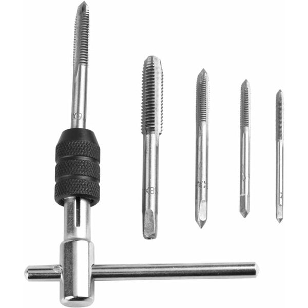 5 Pcs Metric Hand Straight Flute Taps Assortment M3 M4 M5 M6 M8 With 1Pc Adjustable Wrench Steel Thread Set Taps & Dies