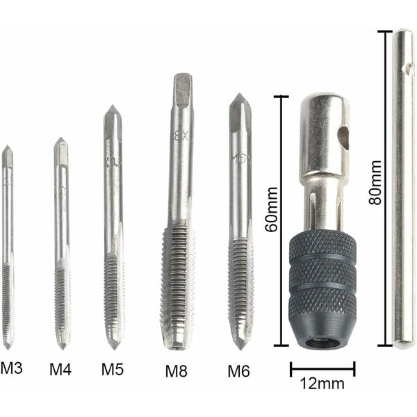 5 Pcs Metric Hand Straight Flute Taps Assortment M3 M4 M5 M6 M8 With 1Pc Adjustable Wrench Steel Thread Set Taps & Dies