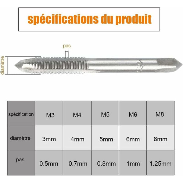 5 Pcs Metric Hand Straight Flute Taps Assortment M3 M4 M5 M6 M8 With 1Pc Adjustable Wrench Steel Thread Set Taps & Dies