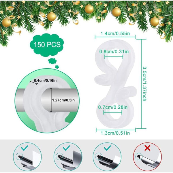 150 Pcs Mini Plastic Weatherproof Gutter Hooks For Christmas Seasonal Decorations