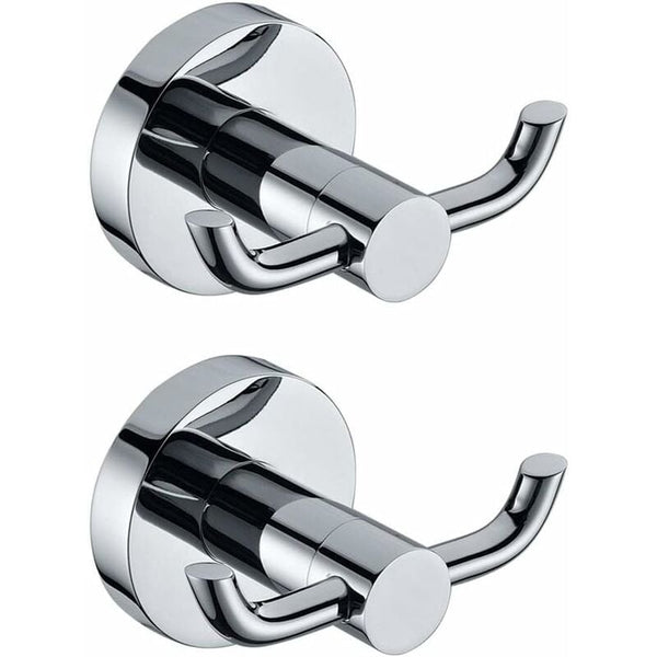 2 Pack Modern Polished Chrome Wall Hooks Solid Brass Double Towel Bar Bathroom Toilet Hat Clothes Hanger Holder Hooks & Hangers