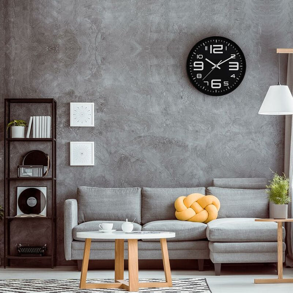 Silent Wall Clock 30Cm Quartz Battery Powered Modern Black Wall Clocks