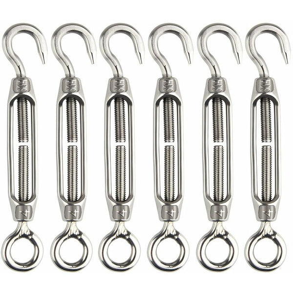 6 Pcs Wire Tensioner M4 Stainless Steel Adjustable Turnbuckle Hook And Eye Set Heavy Duty Other Material Handling