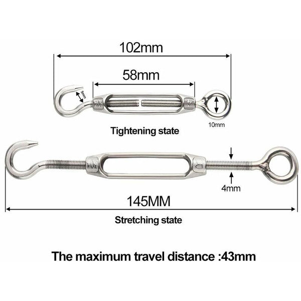 6 Pcs Wire Tensioner M4 Stainless Steel Adjustable Turnbuckle Hook And Eye Set Heavy Duty Other Material Handling