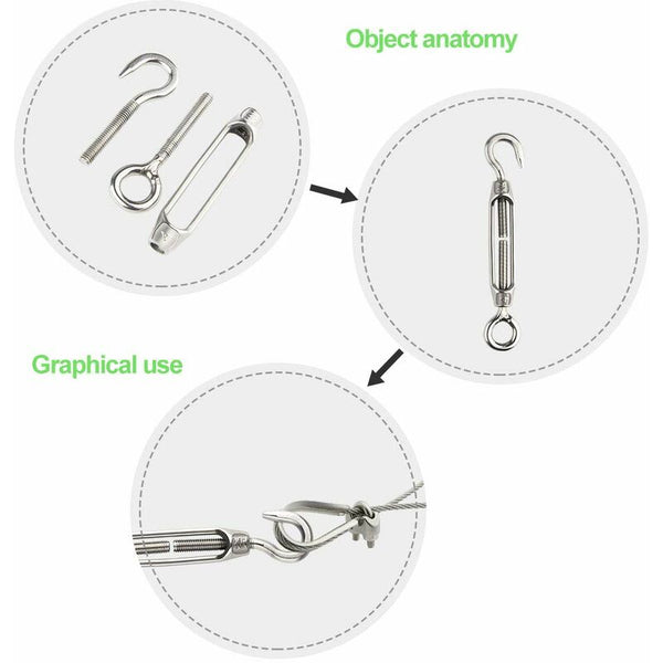 6 Pcs Wire Tensioner M4 Stainless Steel Adjustable Turnbuckle Hook And Eye Set Heavy Duty Other Material Handling