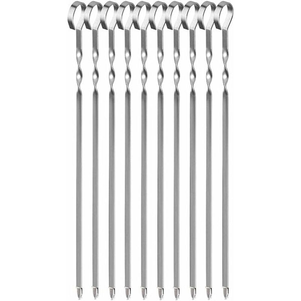 10 Pack Stainless Steel Flat Kebab Skewers 41Cm Reusable Bbq Grill Sticks Barbecue Accessories