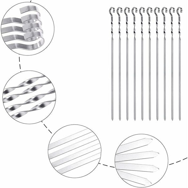 10 Pack Stainless Steel Flat Kebab Skewers 41Cm Reusable Bbq Grill Sticks Barbecue Accessories