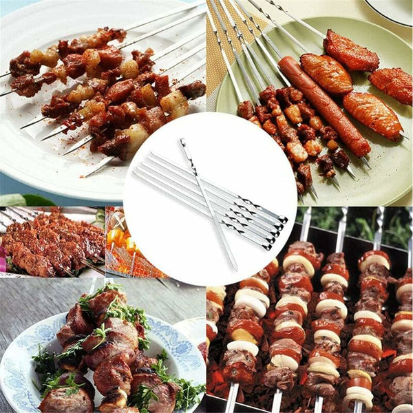 10 Pack Stainless Steel Flat Kebab Skewers 41Cm Reusable Bbq Grill Sticks Barbecue Accessories