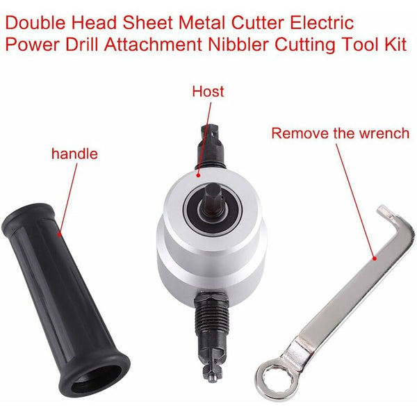 Double Head Sheet Metal Cutter Electric Drill Attachment Nibbler Tool Kit Milling Cutters