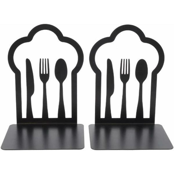 Pair Of Heavy Duty Metal Unique Design For Kitchen Home School Office Library Black Bookends