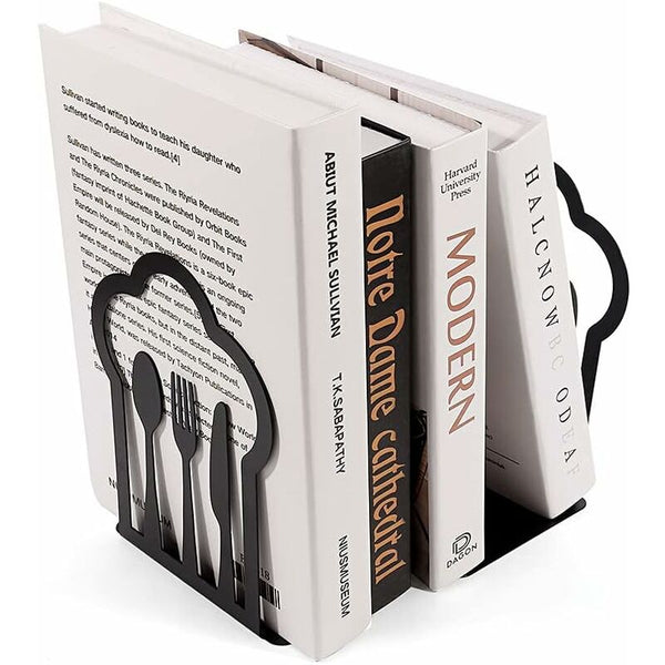 Pair Of Heavy Duty Metal Unique Design For Kitchen Home School Office Library Black Bookends