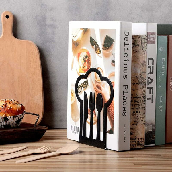 Pair Of Heavy Duty Metal Unique Design For Kitchen Home School Office Library Black Bookends
