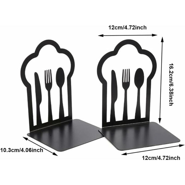 Pair Of Heavy Duty Metal Unique Design For Kitchen Home School Office Library Black Bookends
