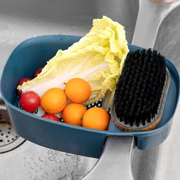 Kitchen Drain Baskets Hanging Sink Holder Storage Shelf Sponge (Blue) Colanders Strainers & Sifters