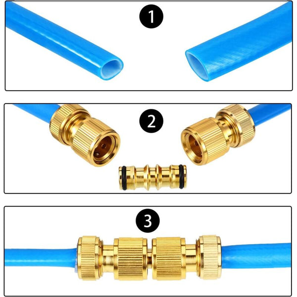 2 Pack Brass Garden Hose Connector For Tap (Double Male Connector) Hoses