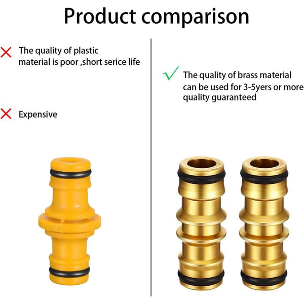 2 Pack Brass Garden Hose Connector For Tap (Double Male Connector) Hoses