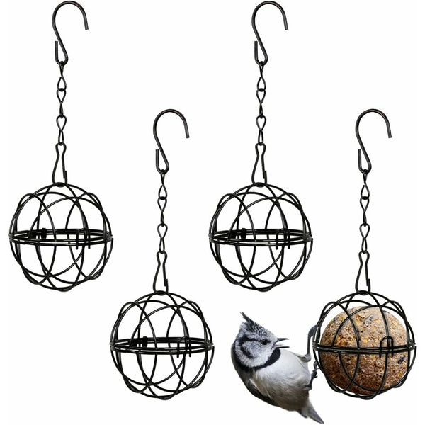 4 Pcs Hanging Metal Fat Ball Holder Indoor Outdoor Black 7Cm Diameter Food Dispenser With S Shaped Bird Feeders